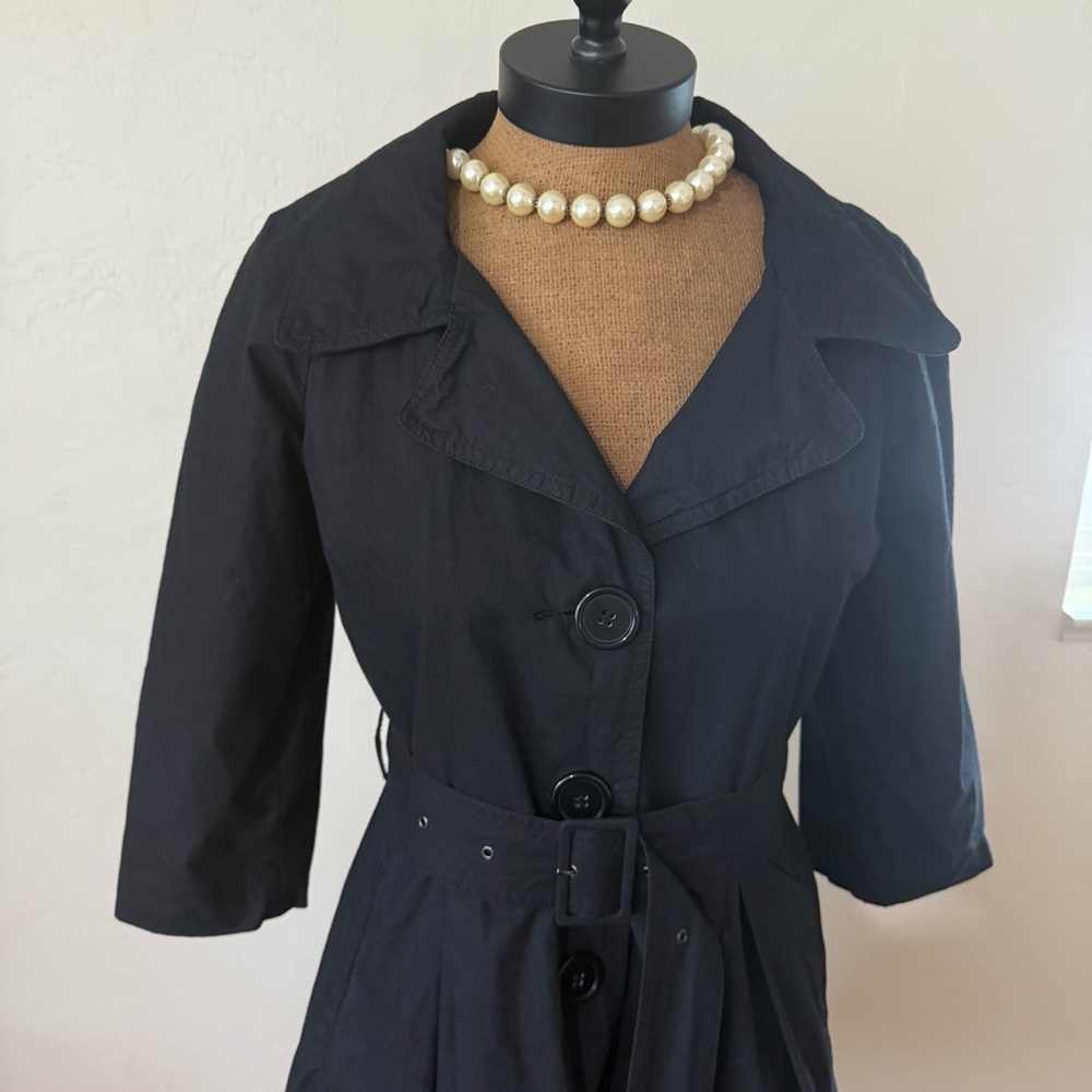 Classic Black Trench Coat with Belt - Picture 2 of 12